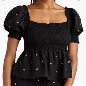 NWT Hill House - The Jewel Jammie Top - Black with Multi-Colored Jewels /S